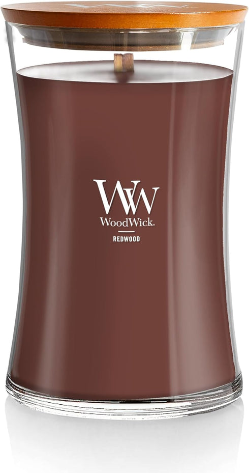 WoodWick Large Hourglass Candle Redwood - Premium Soy Blend Wax Pluswick Innovation Wood Wick Made in USA...
