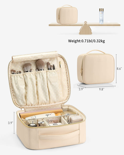 Vlando Travel Makeup Bag, Large Capacity Cosmetic Bag for Women PU Leather Makeup Case Organizer Portable Make up Bag with Dividers and Handle for...