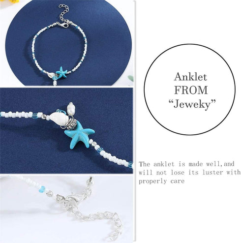 Boho Starfish Anklets Blue Ankle Bracelets Pearl Anklet Chain Beach Foot Jewelry for Women...