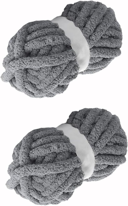 Chunky Yarn? Chunky Chenille Yarn for Hand Knitting, Gray Chunky Plush Yarn for DIY, Extra Chunky Yarn for Hand Knit Blankets (30 Yards, 8 Ounces ...