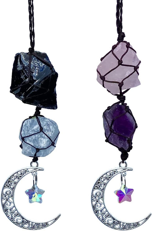 Handmade Crystal Window Car Hanging Ornaments Rear View Mirror Car Decor Celestite Green Fluorite Clear Quartz Amethyst Decorative Raw Stone Heali...