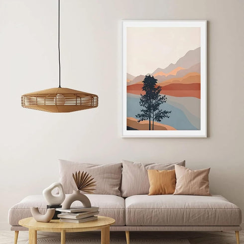 Bankrenart Nature Landscape Wall Art Prints Mountain Sun Lake Wall Art for Living Room Unframed Mid Century Wall Art Forest Pictures Artwork Boho ...