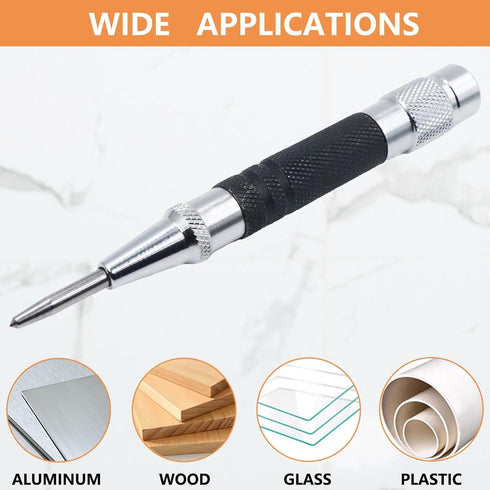 2-Piece Automatic Center Punch, 5 inch Spring Loaded Center Hole Punch with Adjustable Stroke Punch Tool for Metal Wood Glass Plastic, Metal Punch...