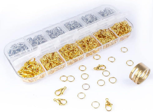 Open Jump Rings and Lobster Clasps Jewelry Fixing Kit (1200 pcs Gold and Silver) with a Bent Nose Jump Ring Pliers, Tweezers, and a Jump Ring Open...
