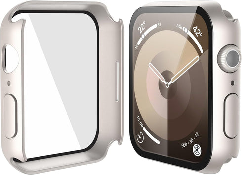 Misxi 2 Pack Hard PC Case with Tempered Glass Screen Protector Compatible with Apple Watch Series 9 Series 8 Series 7 41mm, Anti-Drop Scratch Resi...