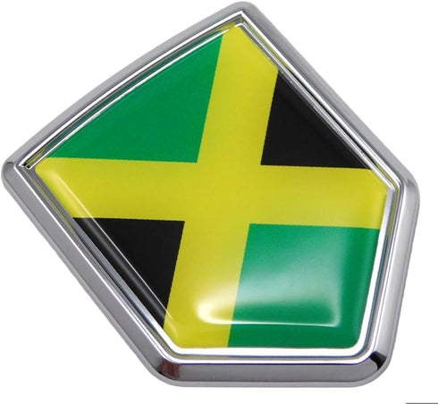 CBSHD103 Jamaica Flag Jamaican Emblem Shield Shape Chrome Car Decal Sticker...