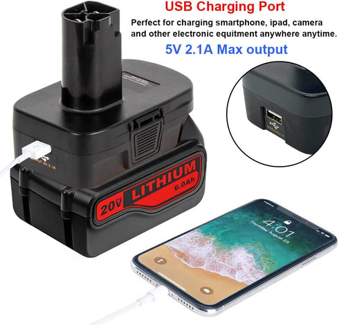 USB Battery Adapter for Craftsman C3 19.2 Volt Lithium Cordless Power Tools, Convert Black and Decker/Stanley/Porter Cable 20V Lithium Battery to ...
