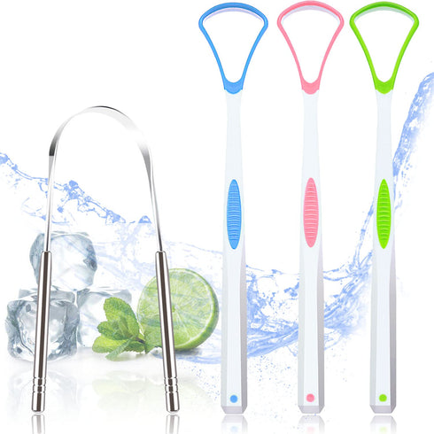 4PCS Tongue Scraper, Stainless Steel Tongue Cleaners, 100% BPA Free Fresher Tongue Tools, Healthy Oral Hygiene Brushes, Medical Grade Reusable Sta...