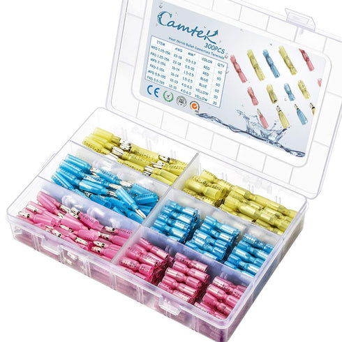 300PCS Heat Shrink Bullet Connectors, Camtek Heat Shrink Female & Male Bullet Butt Connector Insulated Waterproof Marine Crimp Automotive Electric...