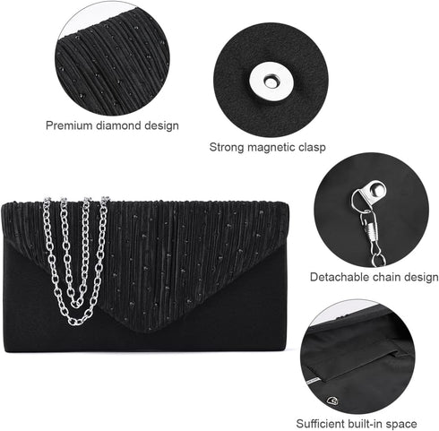 Evening Bag Clutch Purses for Women, Rhinestones Purse, Sparkling Envelope Evening Bag with Detachable Chain...