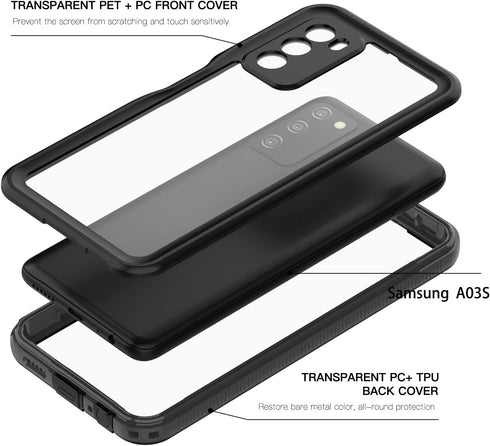 Compatible with Samsung A03S Waterproof Case, Dustproof Shockproof with Built in Screen & Camera Lens Protector Lanyard Full Body Protective Cover...