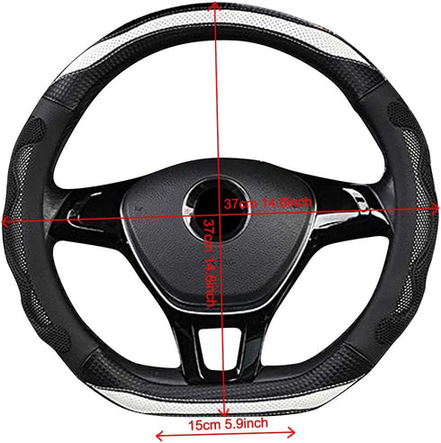 D Cut Steering Wheel Cover - D Shaped Flat Bottom Microfiber Leather Anti-Skid Breathable Fit 14.5"-15" (Black White)...