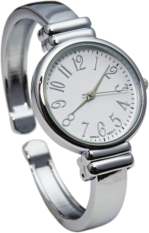 Silver Metal Band Slim Case Women's Bangle Cuff Watch...