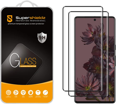 Supershieldz (2 Pack) Designed for Google (Pixel 7 Pro) Tempered Glass Screen Protector, 3D Curved Glass, Anti Scratch, Bubble Free (Black)...