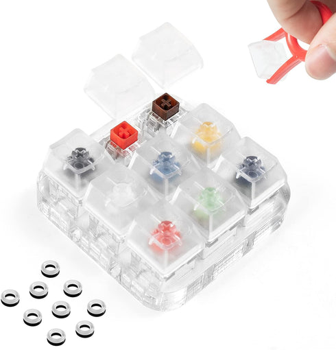 Kailh BOX Switch Tester Mechanical Keyboards Retooled Sampler 9-Key Switch Testing Tool, with Keycap Puller and 18 O Rings, Navy Jade White Red Bl...