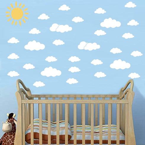 Sun and 30PCS White Clouds Removable Vinyl Wall Decals Peel and Stick Wallpaper Stickers for Nursery Bedroom Living Room...