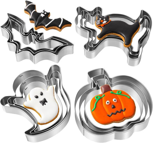 Halloween Cookie Cutters Set - 12 Pieces Stainless Steel Halloween Cookie Cutters Shape,Pumpkin, Ghost, Bat and Cat Cookie Cutter Shapes for Hallo...
