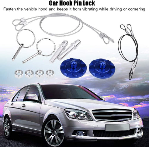 Acouto Hood Pins Kit CNC Aluminum Alloy Car Racing Hood Pin Lock Appearance Kit Universal Hood Pin Plate Kit(Blue)...