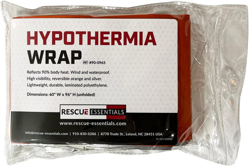 Rescue Essentials Hypothermia Wrap Blanket, Oversized 60" x 96", Mylar/Lightweight Polyethylene Fabric (Orange)...