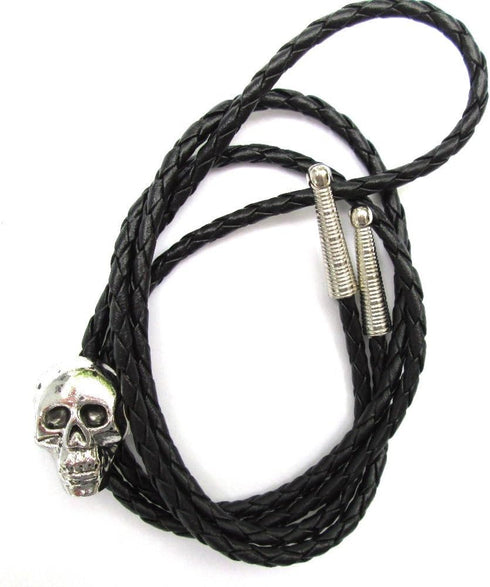 Western Bolo Tie with Cast Skull Ornament; Antiqued Finish...