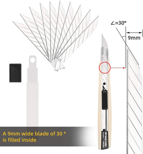 Gift Wrap Cutter Retractable Box Cutter, 3 Pcs Lockable Blade Knives + 30 Pcs 30 Degree 9mm Snap Off Blades, Smooth Mechanism Craft Knife, Christm...