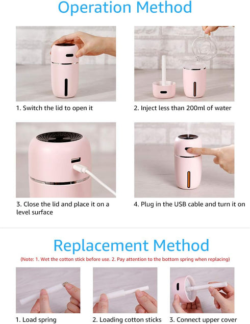 Mini USB Car Humidifier, 200ml Ultrasonic Cool Mist Humidifier with 7 Colors Light Changing, Adjustable Mist Mode,Auto Shut-Off, Super Quiet Opera...