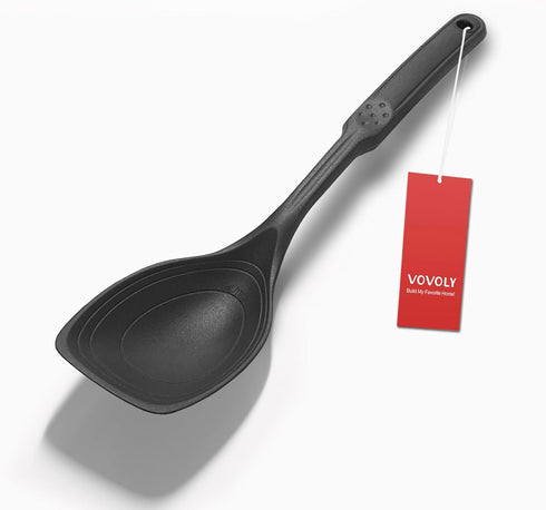Large Silicone Cooking Spoon, Non-Stick Solid Spoon set with Deep Bolw and Measurement Mark for Mixing, Serving, Draining, Scooping, Scraping, Hea...