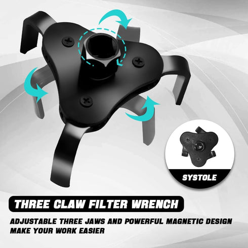 Oil Filter Wrench, Oil Filter Removal Tool, Adjustable 3-Jaw Design Oil Filter Claw Universal Car Accessories for Change Engine Filters from Diame...