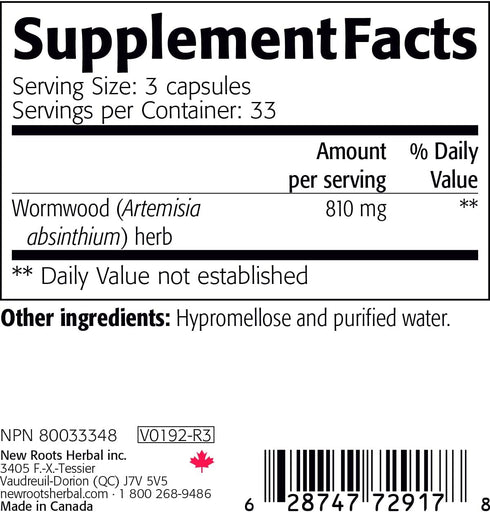 NEW ROOTS HERBAL Wormwood (100 Veg Caps) - Appetite, Digestion and Intestinal Balance Support - Non-GMO & Gluten Free...