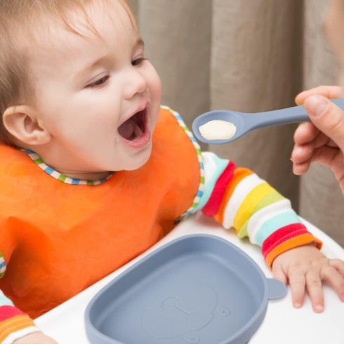 Suction Plates for Baby,4 pcs Divided Placemat Dish for Toddlers and Kids,Baby Spoon Fork Set for Toddlers,Silicone Plates for Kids (Blue)...