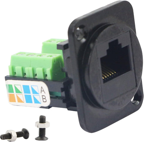 RJ45/8P8C D-Type Panel Mount Ethernet Extender Cat5E Terminal Solderless Network Adapter Keystone Jack Crimping Data Female Connector with Screw...