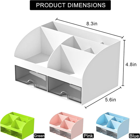 Desk Organizer and Accessories with 6 Compartments and 2 Drawers, Plastic Makeup Organizer, Pen Holder for Desktop Storage, Desk Organization for ...