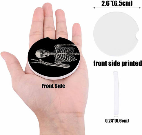 Cup Holders Car Coasters for Women/Men - 2 Pack Absorbent Ceramic Stone Drinks Coaster Set, Funny Skull Skeleton Halloween Victory...