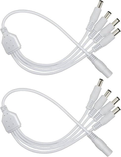Security-01 2-Pack 1 to 4 Way DC Power Splitter Cable, Plug 5.5mm x 2.1mm, for CCTV Camera, LED Strip Light and More,White...