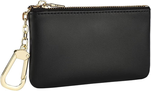 Premium Genuine Full Grain Leather Mini Coin Purse Keychain Pouch Card Holder for Men Women (Black)...
