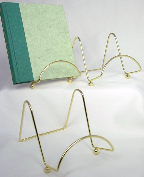 BANBERRY DESIGNS Brass Wire Easel Display Stand Plate Holders - Smooth Metal Footed - 4 Inch - Set of 3 Pcs - Ideal for Small Books, Pictures, Car...