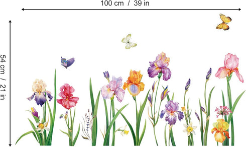 Decalmile Garden Flower Window Clings - Double Sided Iris Floral Spring Easter Window Decals & Stickers for Mom...