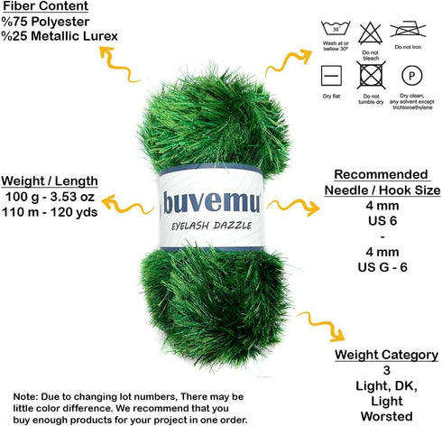 Eyelash Dazzle Fun Fur Yarn with Metallic Sparkle 100 Gram (3.53 Ounces) 120 Yards (110 Meters) (Pine Tree Green)......
