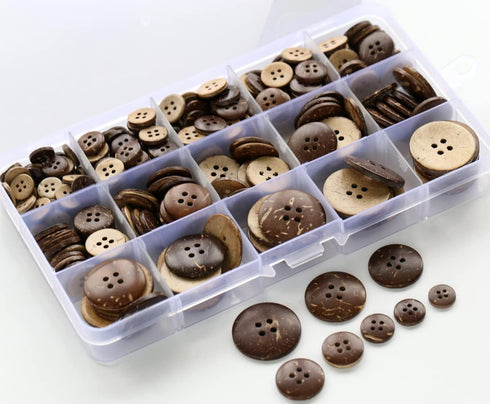 266 PCS Coconut Shell Buttons 8 Sizes Assorted (10mm-25mm) 4 Holes Coconut Button for Garment Sewing or DIY Crafts...