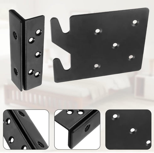 2 Sets Bed Frame Bed Post Double Hook Slot Bracket, Metal 4.2" x 3.4" x 0.08" Heavy Duty Bed Rail Hooks Plates Bed Accessories for Wooden Bed Fram...