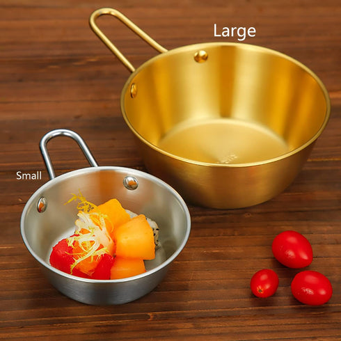 2Pcs Makgeolli Bowls, 304 Stainless Steel Korean Traditional Bowls Round Rice Bowl Wine Cup with Handle, Hiking Soup Dish Food Bowl Camp Cup (Smal...
