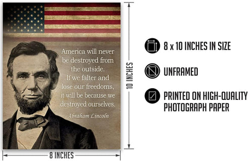 Govivo Abraham Lincoln Historic Quote - American Patriotic President Wall Decor Art Print - unframed artwork printed on photograph paper...