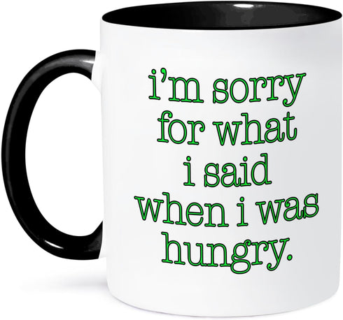3dRose I'm Sorry For What I Said When I Was Hungry Lime Green Two Tone Mug, 11 oz, Black...
