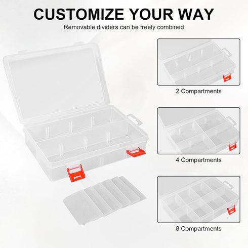 2 Pack 8 Grids Bead Craft Organizers, Small Clear Plastic storage box with Removable Dividers Tackle Box Organizer, Compartment Organizer for Jewe...