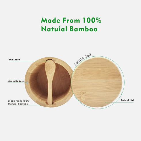 Salt Box Bamboo Salt Container with Swivel Lid and Spoon Small Spice Cellar with Label 8 oz Capacity salt Holder for Countertop with Magnetic to E...