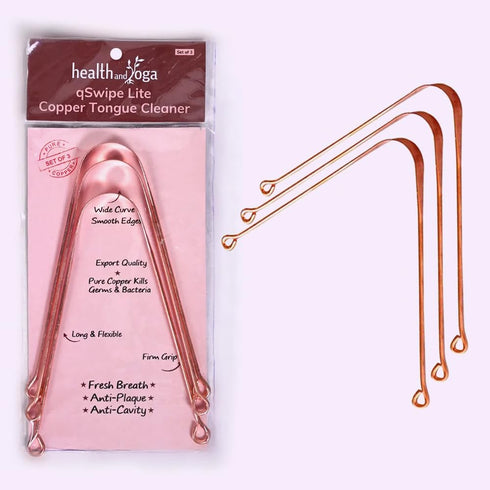 HealthAndYoga™ qSwipe Lite Copper Tongue Cleaners (Pack of 3) – Prevents Bad breath, Improves taste- Flexible, Curved ends provide good grip – Com...