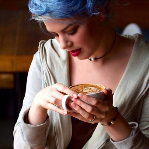 MJartoria Black PU Leather Cord Faux Pearl Choker Necklace...