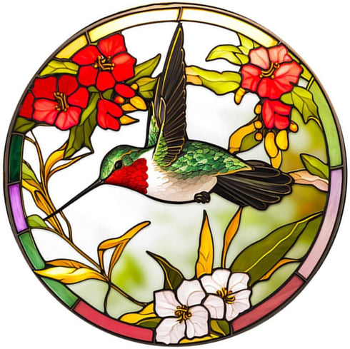 Stained Glass Hummingbird Window Clings Anti-Collision Window Decals Summer Window Stickers Static Clings Birds Strikes on Window Glass Non Adhesi...