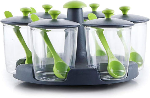 G & D Revolving Plastic Multi Purpose Aachar Pickle Container Masala Tray Dining Spice Stand Jar Box Transparent Condiment Set Masala Rack revolvi...