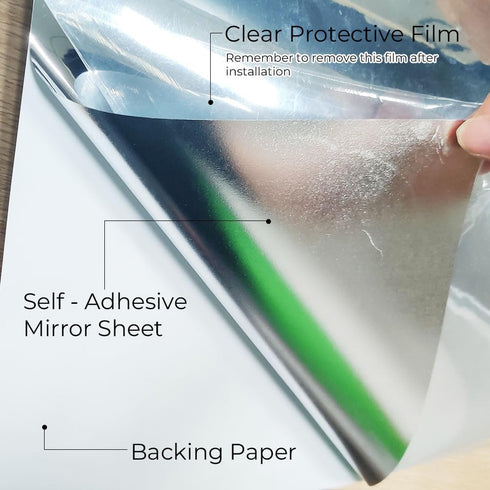 14"x52" Reflective Self Adhesive Mirror Sticker Peel and Stick Mirror Sheets Non Glass Flexible Mirror Stickers Paper Roll for Crafts Tiles Furnit...